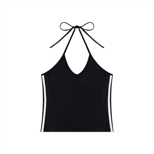 Women's Color Block Halter Crop Tank Top