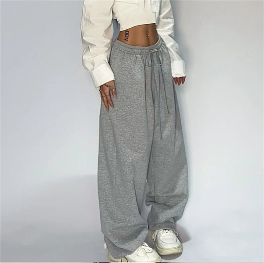 Casual Solid Sweatpants - High Waist Lace Up Loose Joggers