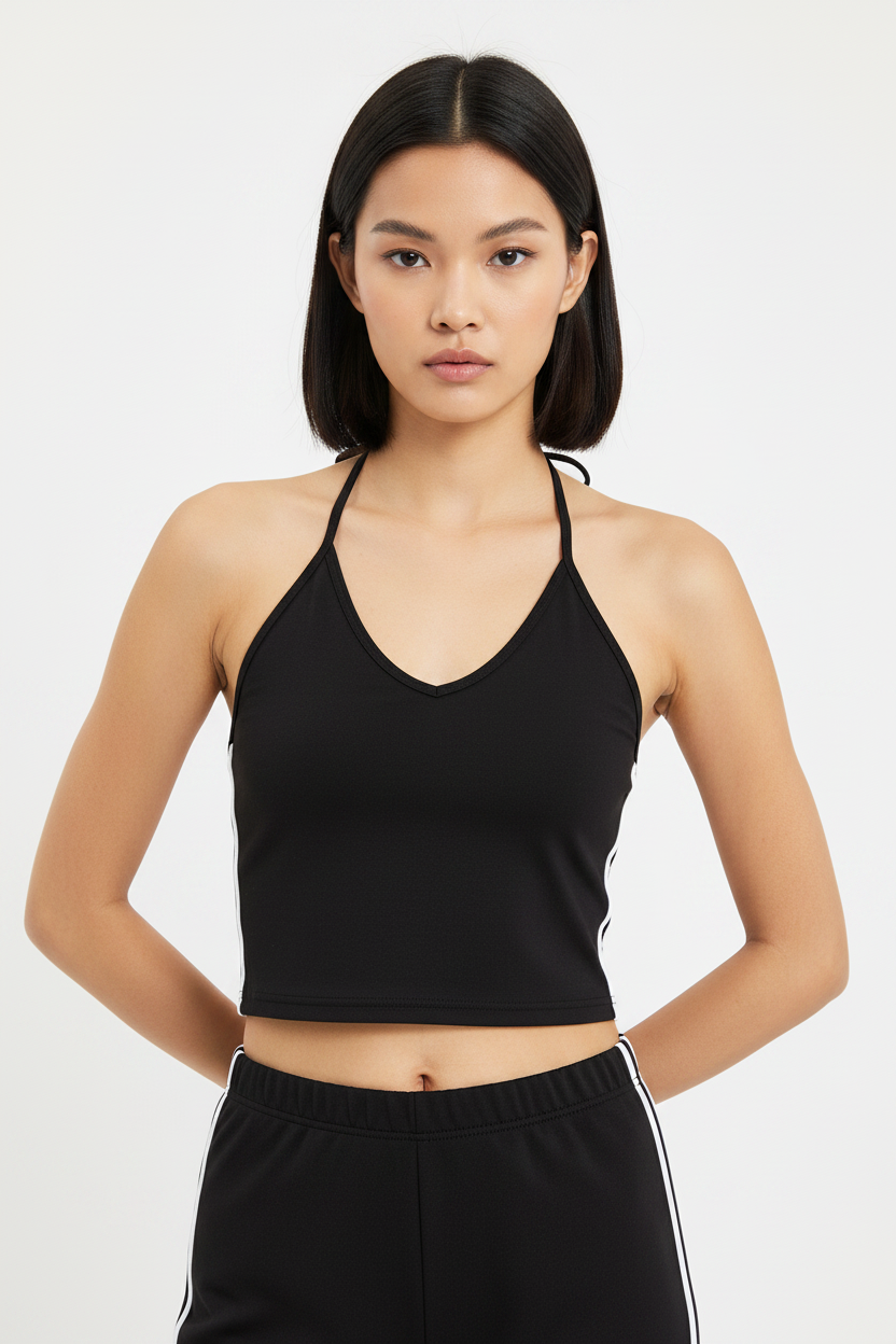 Women's Color Block Halter Crop Tank Top