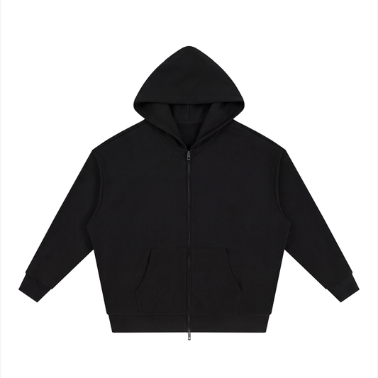 Unisex Loose Solid Full Zip Hoodie