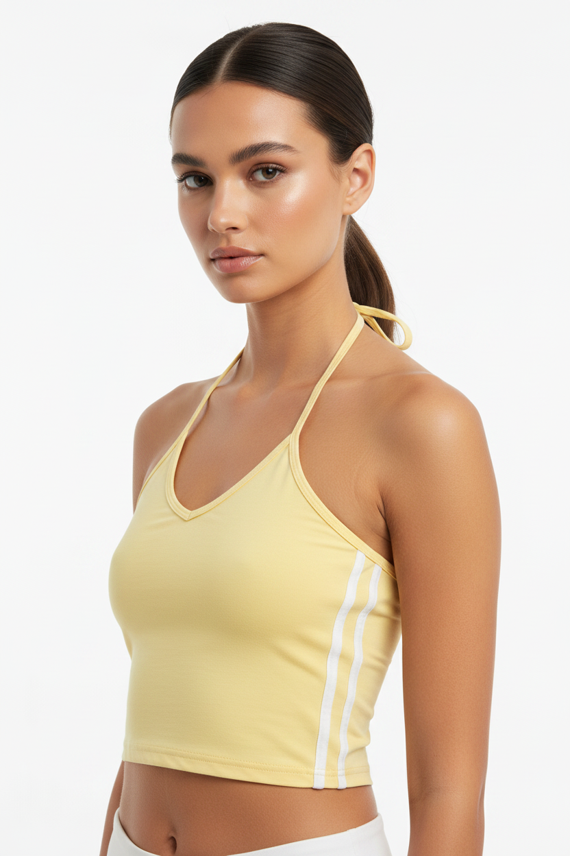 Women's Color Block Halter Crop Tank Top