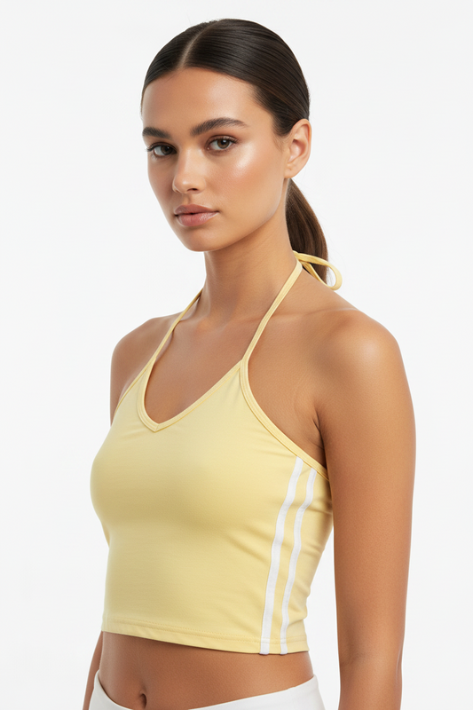 Women's Color Block Halter Crop Tank Top