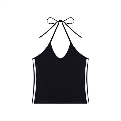 Women's Color Block Halter Crop Tank Top