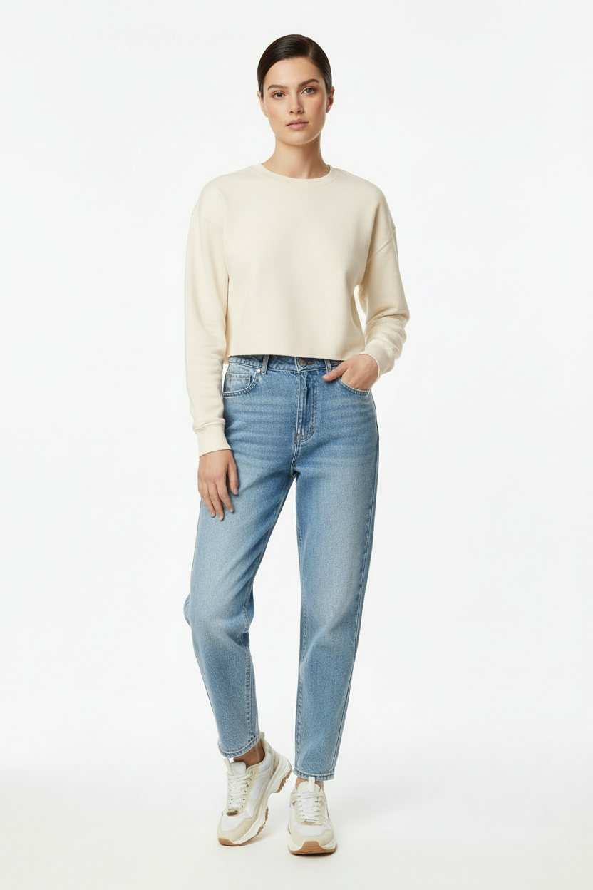 Lightweight Cropped Crew (Grey Heather, Bone or Blush)