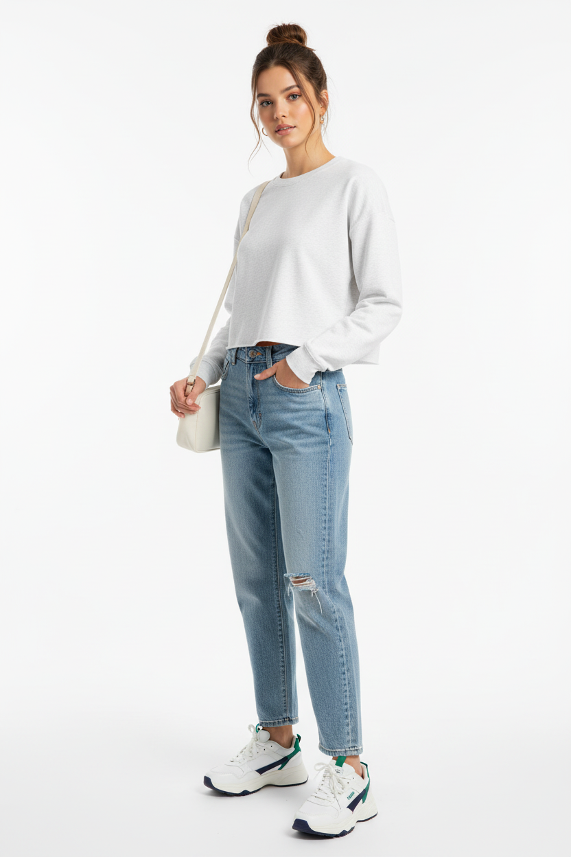 Lightweight Cropped Crew (Grey Heather, Bone or Blush)