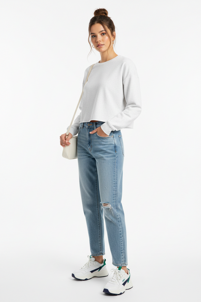 Lightweight Cropped Crew (Grey Heather, Bone or Blush)