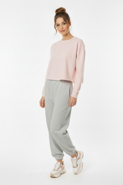Lightweight Cropped Crew (Grey Heather, Bone or Blush)