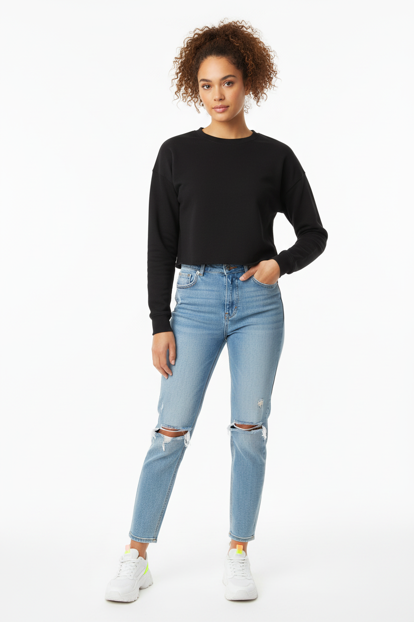 Lightweight Cropped Crew (Black, Sage or White)
