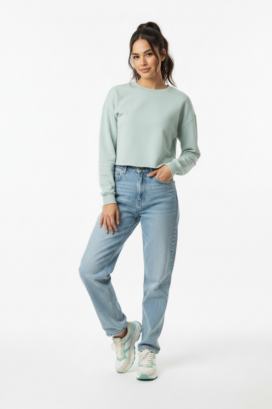 Lightweight Cropped Crew (Black, Sage or White)