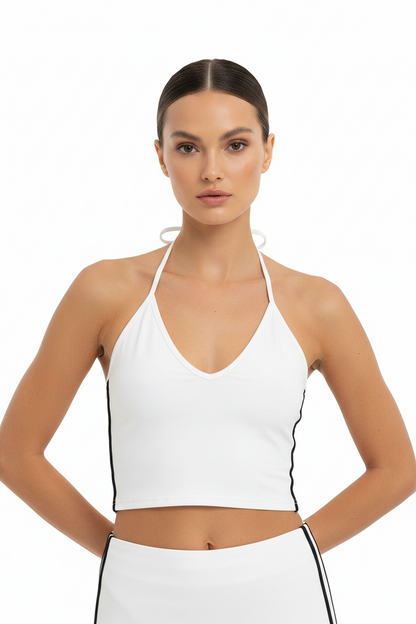 Women's Color Block Halter Crop Tank Top