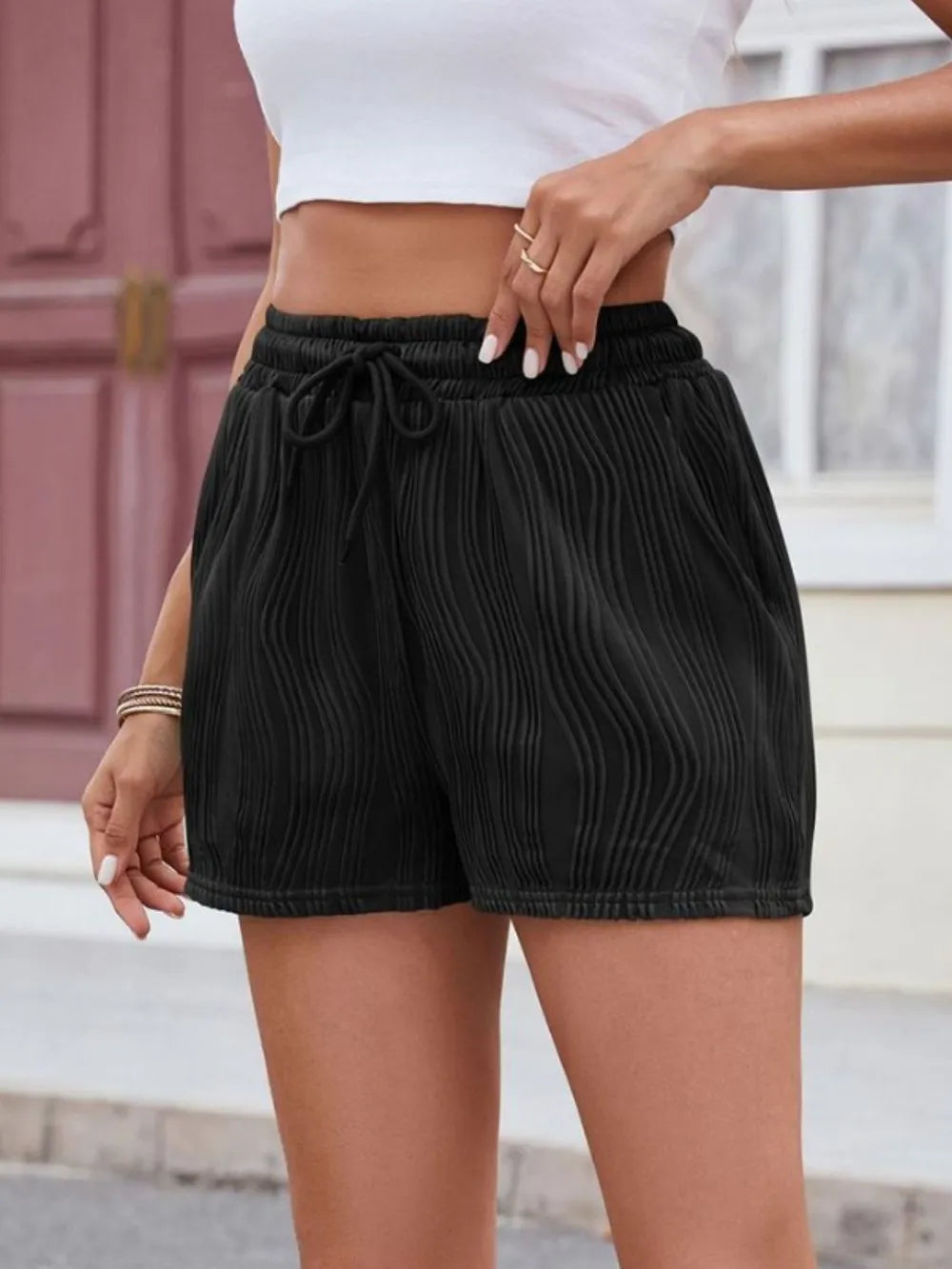 Texture Drawstring Shorts