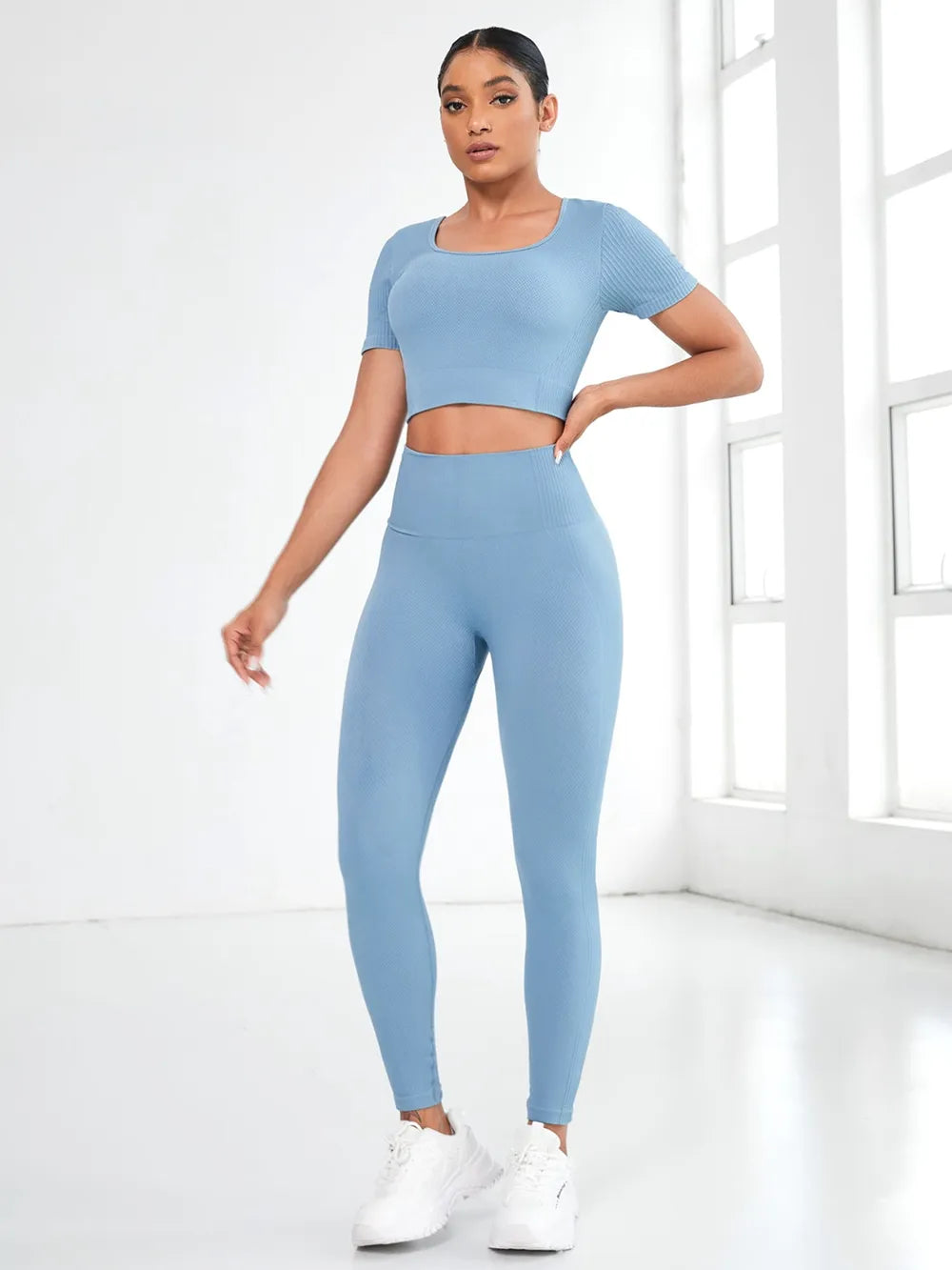 Round Neck Short Sleeve Top and Leggings Active Set