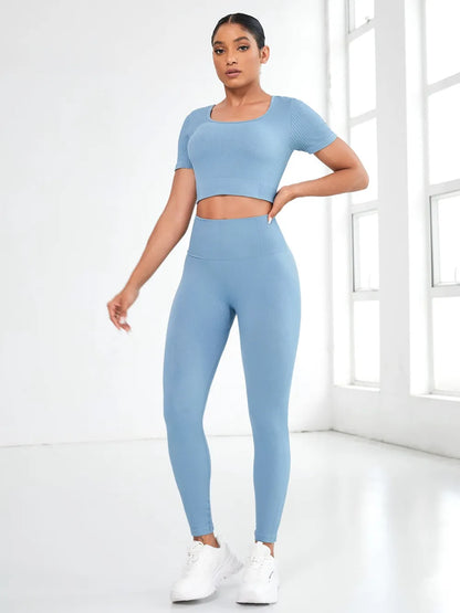Round Neck Short Sleeve Top and Leggings Active Set