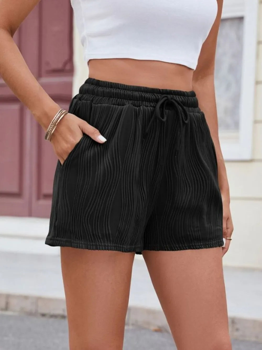 Texture Drawstring Shorts