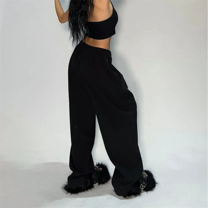 Casual Solid Sweatpants - High Waist Lace Up Loose Joggers