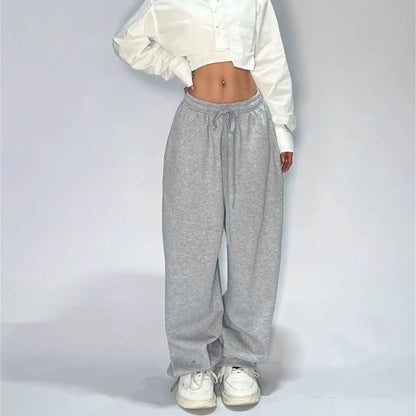 Casual Solid Sweatpants - High Waist Lace Up Loose Joggers