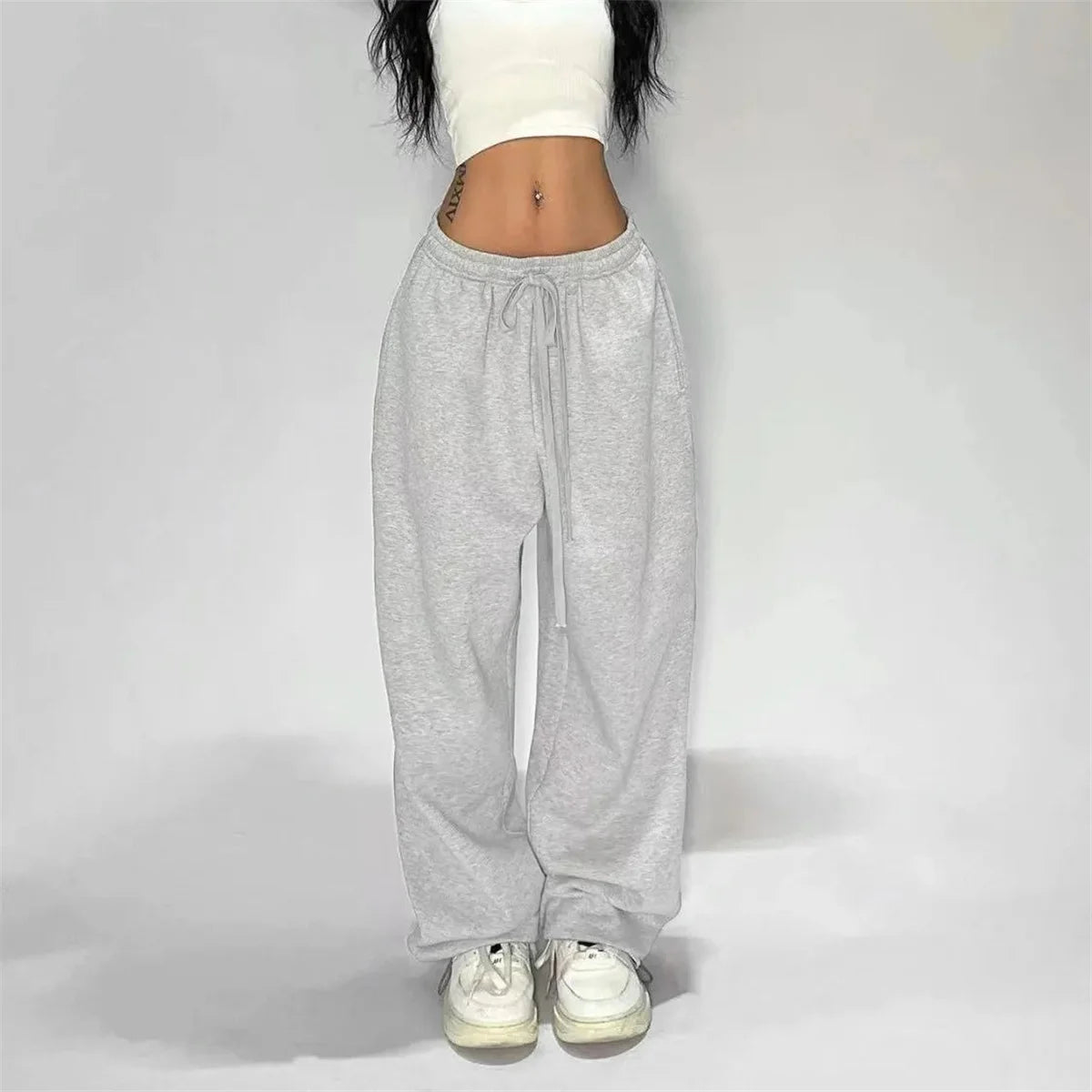 Casual Solid Sweatpants - High Waist Lace Up Loose Joggers