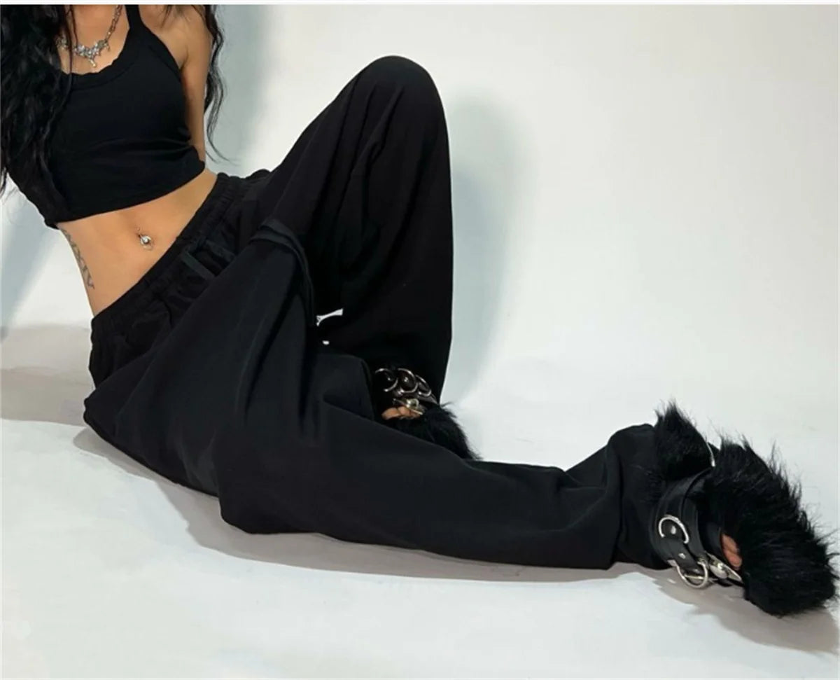 Casual Solid Sweatpants - High Waist Lace Up Loose Joggers