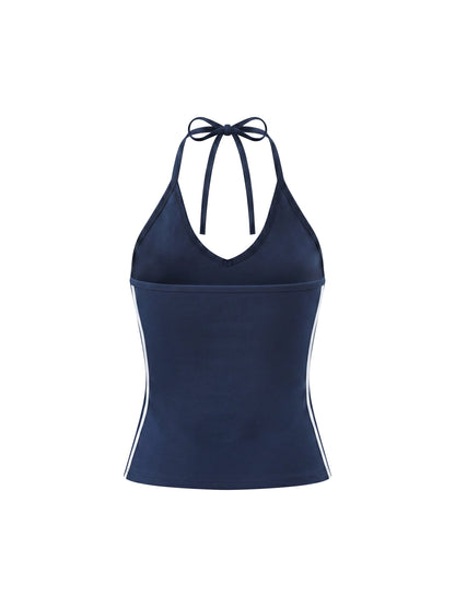 Women's Color Block Halter Crop Tank Top