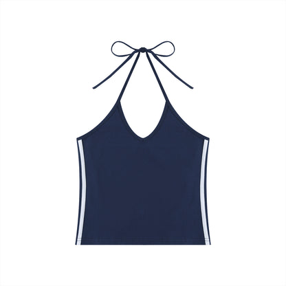 Women's Color Block Halter Crop Tank Top