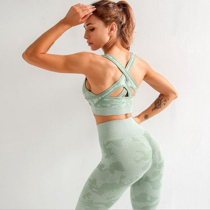 3-Piece Set - sports bra, high-waisted leggings, and a long-sleeve top